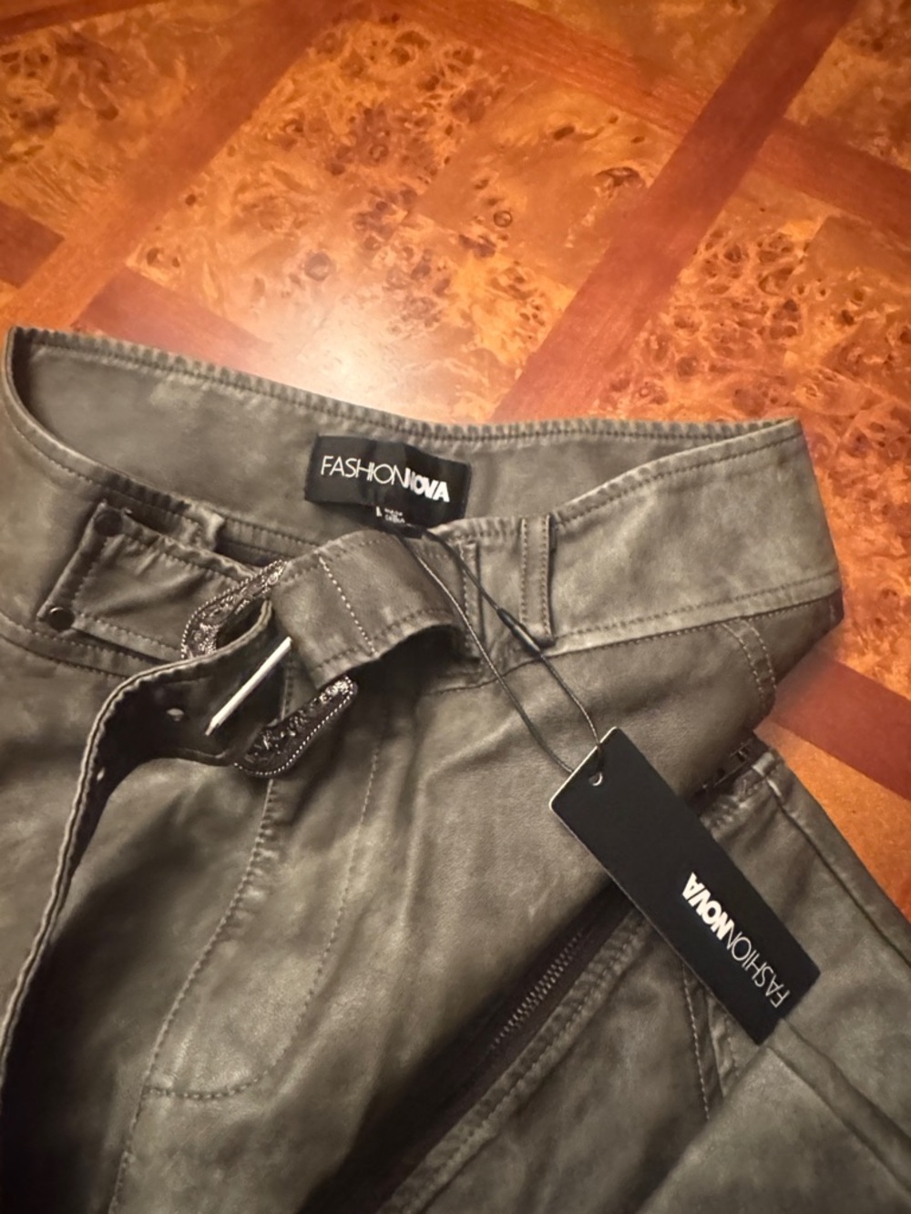 Fashion Nova Olive Green Faux Leather Moto Pants - Picture 7 of 7